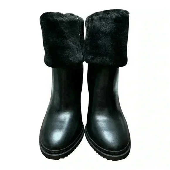 🆕DKNY “SONYA” Black Fur-Trimmed High Heel Ankle Boots. NWT - Picture 3 of 10